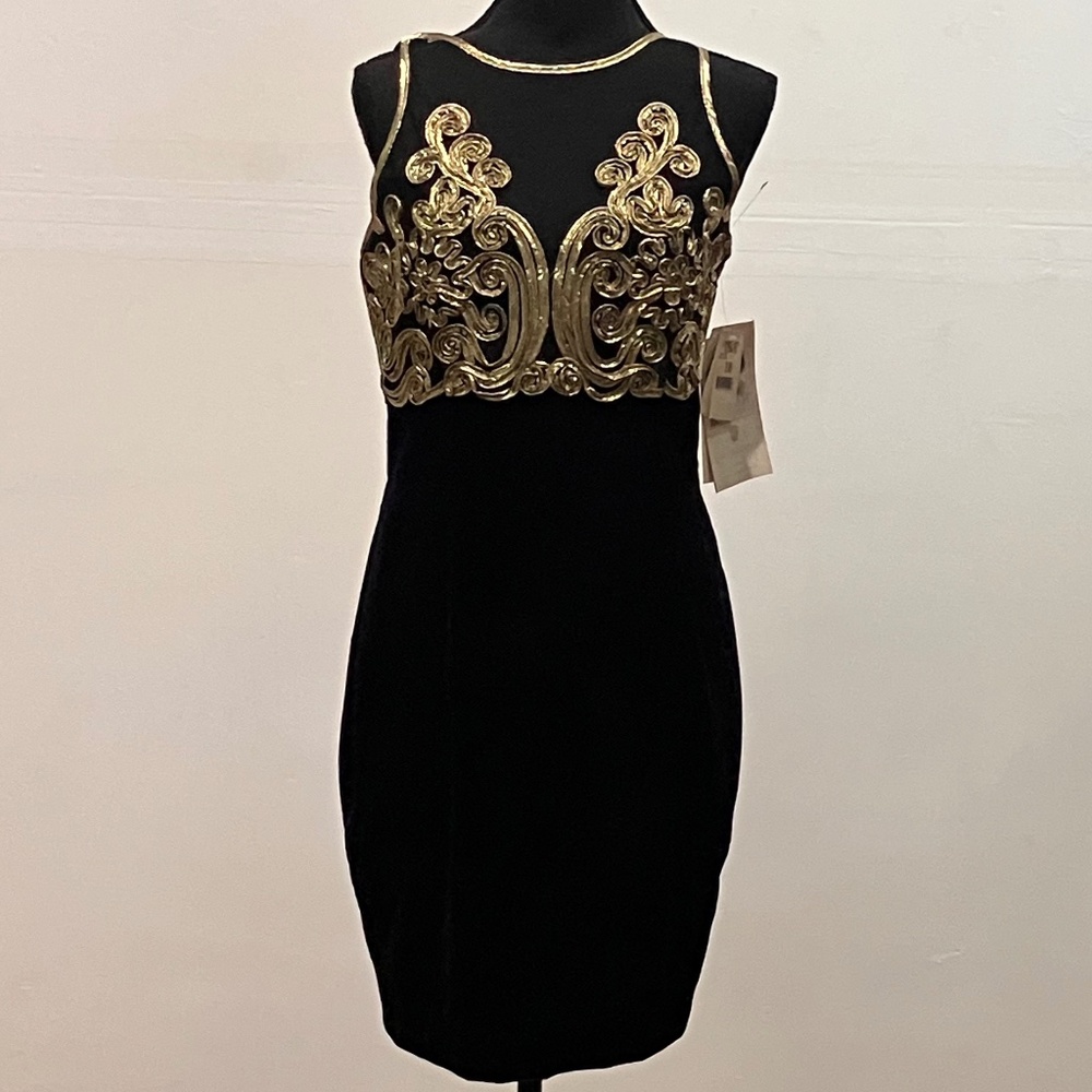 Scott McClintock, black and gold velvet dress